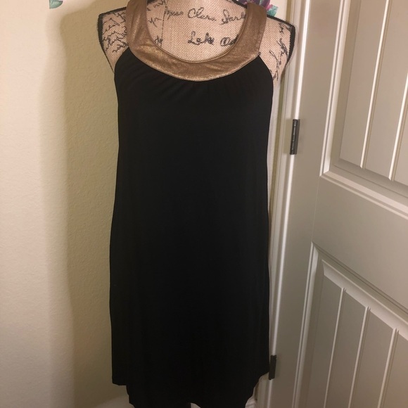 Karlie Black Swing Dress with Gold Collar Size M Perfect for Holidays - Picture 1 of 6